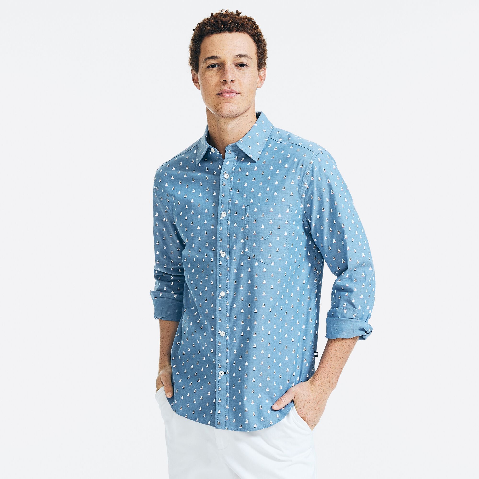 SAILBOAT PRINT OXFORD SHIRT,Star Sapphire,large