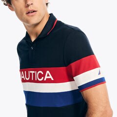 Navtech Classic Fit Chest-Stripe Polo,Stellar Blue Heather,large