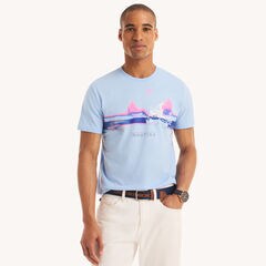 Surfing Graphic T-Shirt,Azure Blue,large