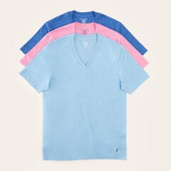 Heather V-Neck T-Shirts, 3-Pack,Blue Depths,large