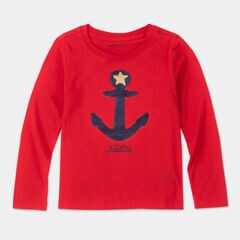 GIRLS' REVERSIBLE SEQUIN GRAPHIC LONG SLEEVE T-SHIRT (8-20),Royal Burgundy,large