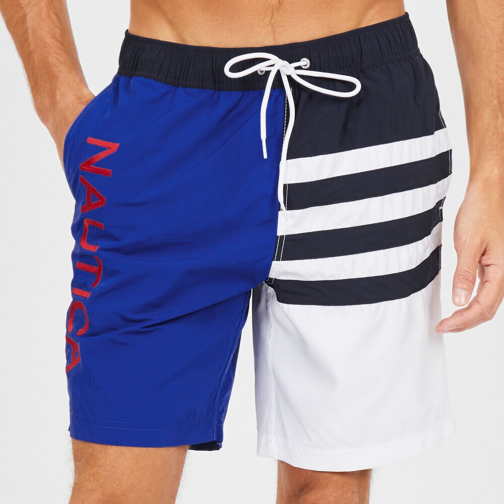 Asymmetric Colorblock Quick-Dry Swim Shorts,Bright Cobalt,large