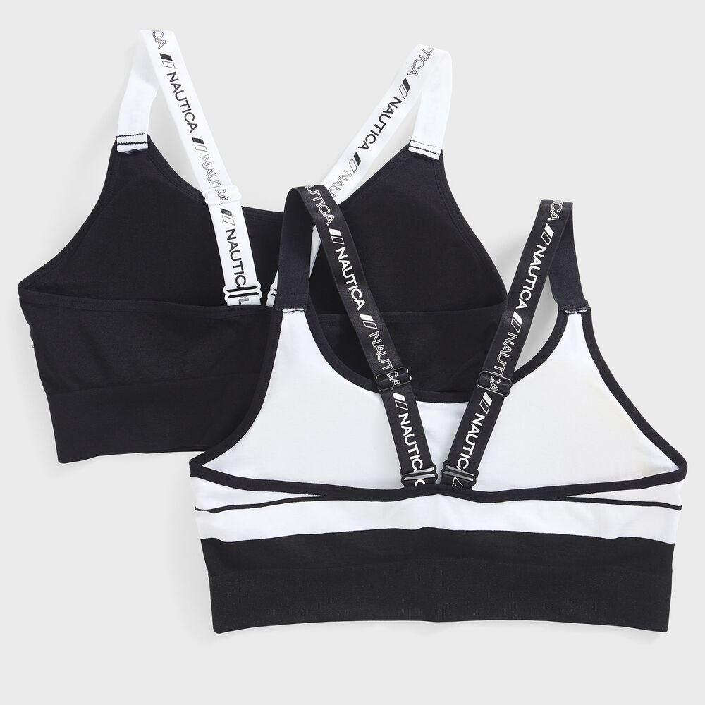 STRIPE  LOGO-EMBROIDERED BRA, 2-PACK,Navy,large