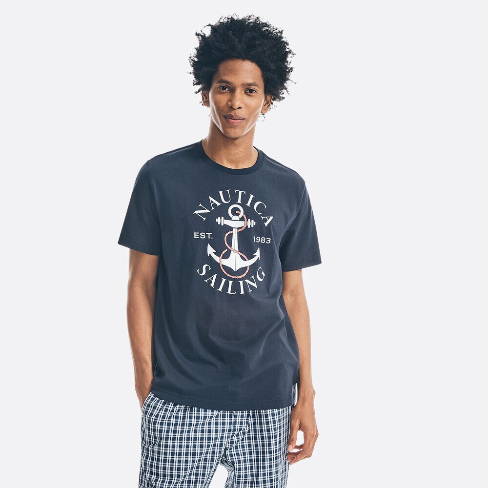 SAILING ANCHOR GRAPHIC SLEEP T-SHIRT,Navy,large