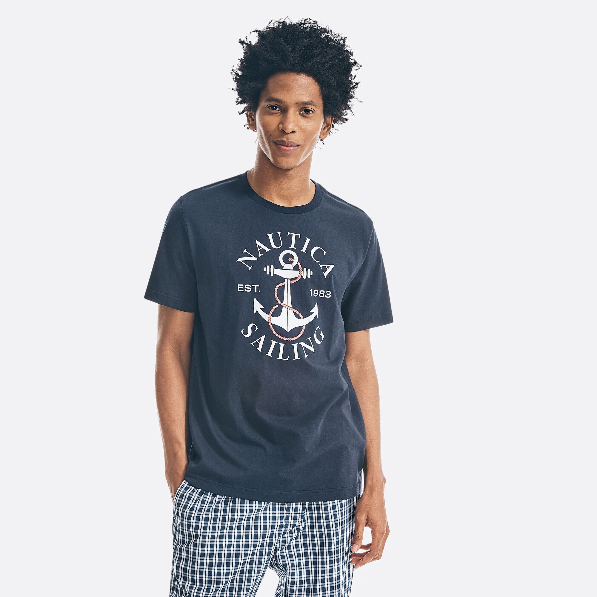 SAILING ANCHOR GRAPHIC SLEEP T-SHIRT,Navy,large