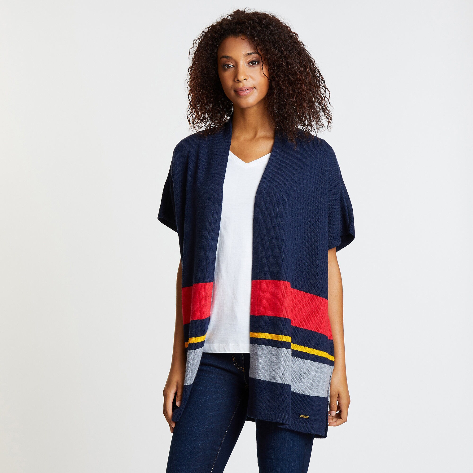 Wide Stripe Open Cardigan,Stellar Blue Heather,large