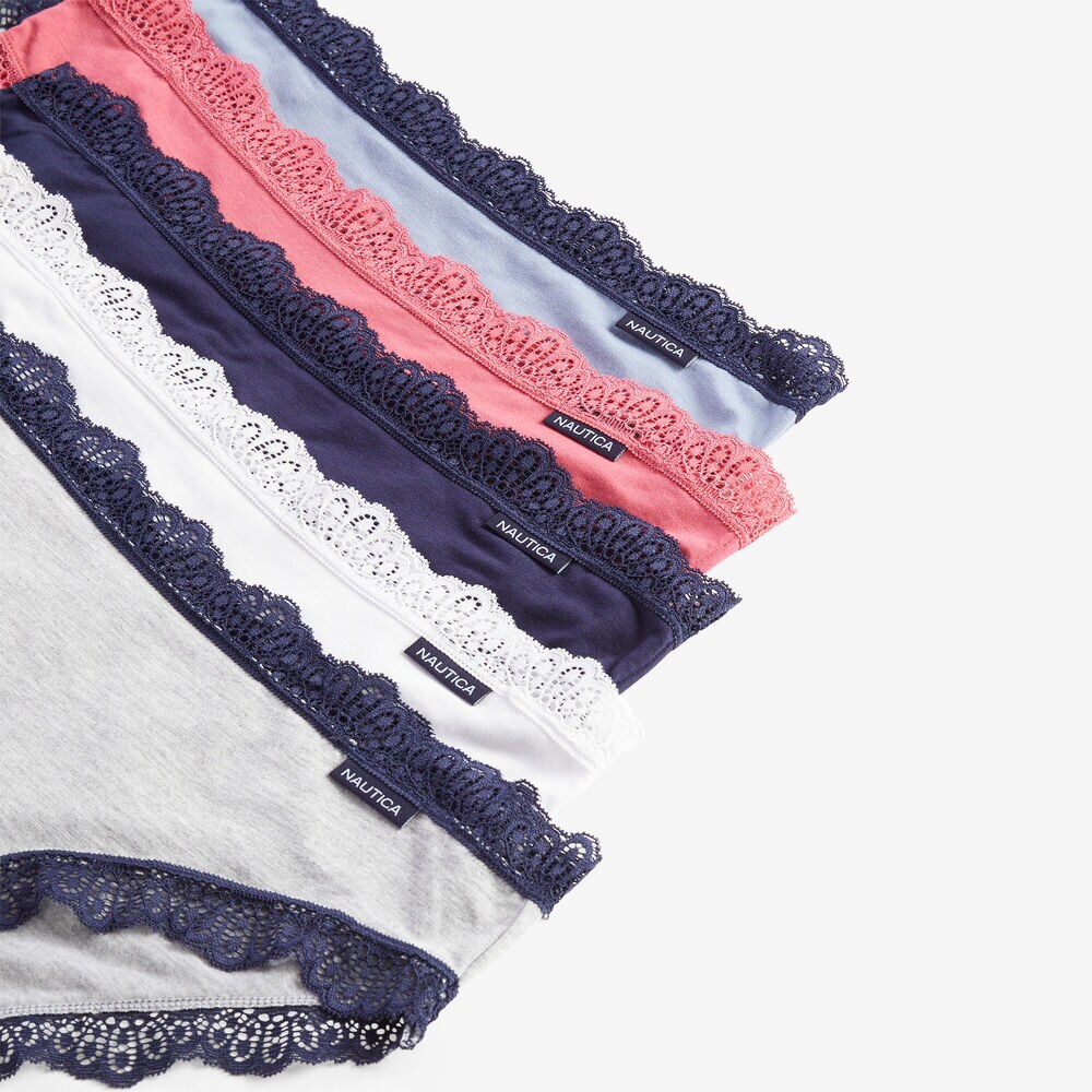 LACE-TRIMMED RIBBED HIPSTER BRIEF, 5-PACK,Antique White Wash,large