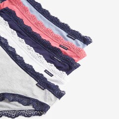 LACE-TRIMMED RIBBED HIPSTER BRIEF, 5-PACK,Antique White Wash,large