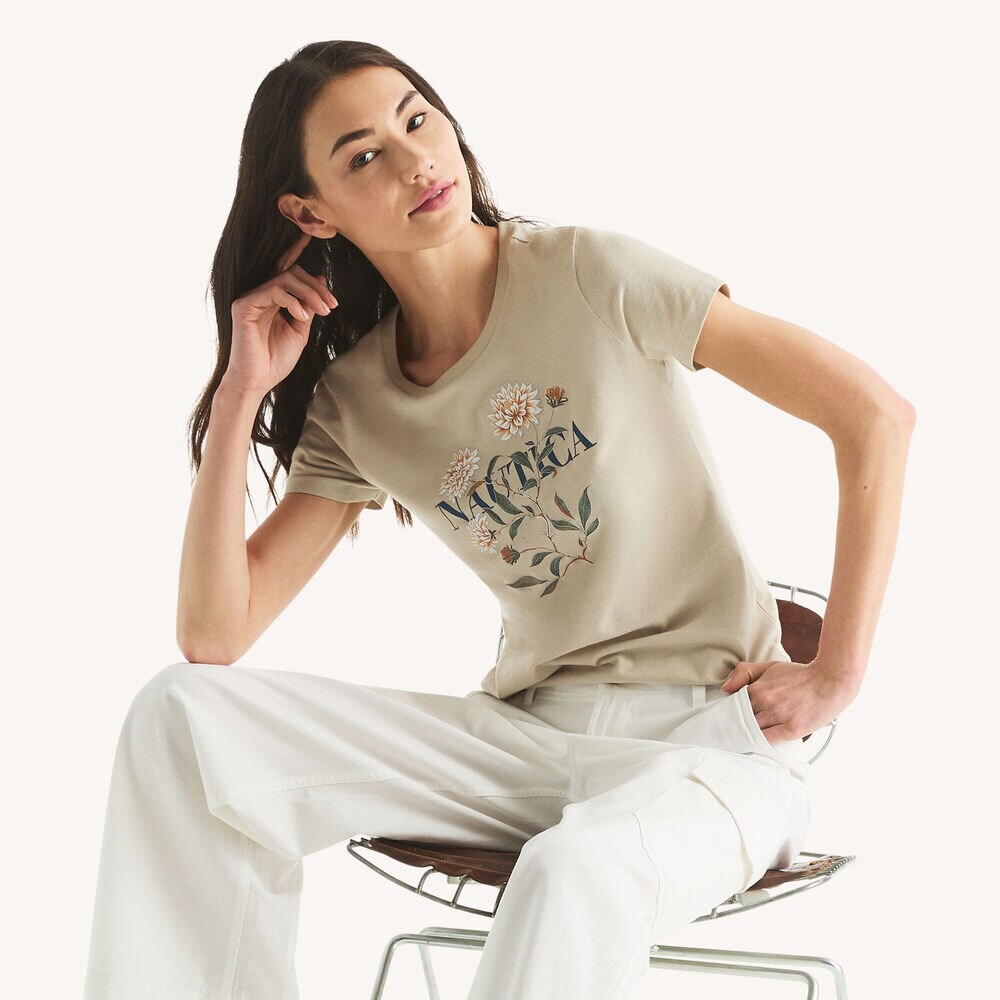 Floral Logo Graphic T-Shirt,Silver,large