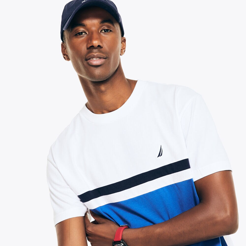 CHEST-STRIPE CREWNECK T-SHIRT,Bright White,large