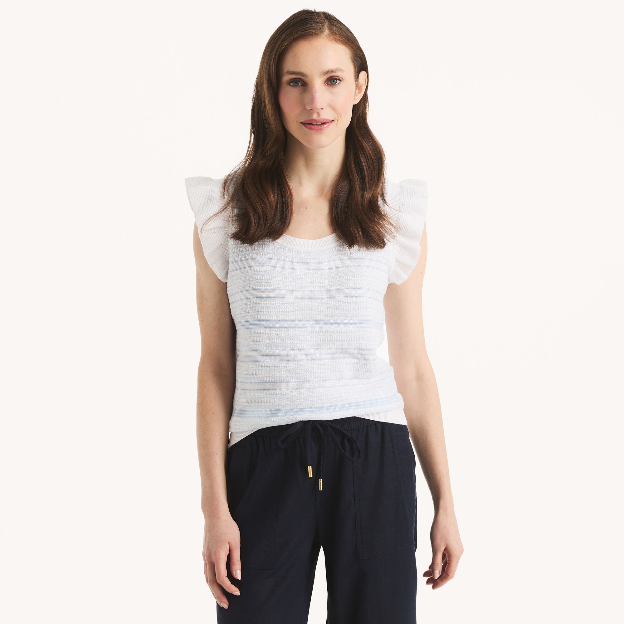 Striped Short-Sleeve Sweater,Bright White,large