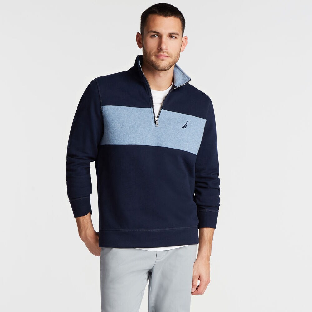 QUARTER-ZIP COLORBLOCK FLEECE PULLOVER,Navy,large