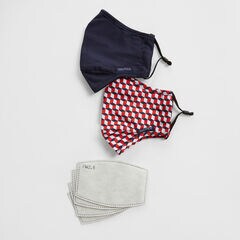GEOMETRIC PRINT AND SOLID REUSABLE FACE MASK KIT WITH PM2.5 FILTERS, 2 PACK,Nautica Red,large