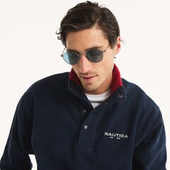 Nautex Fleece Mock-Neck Pullover,Stellar Blue Heather,large