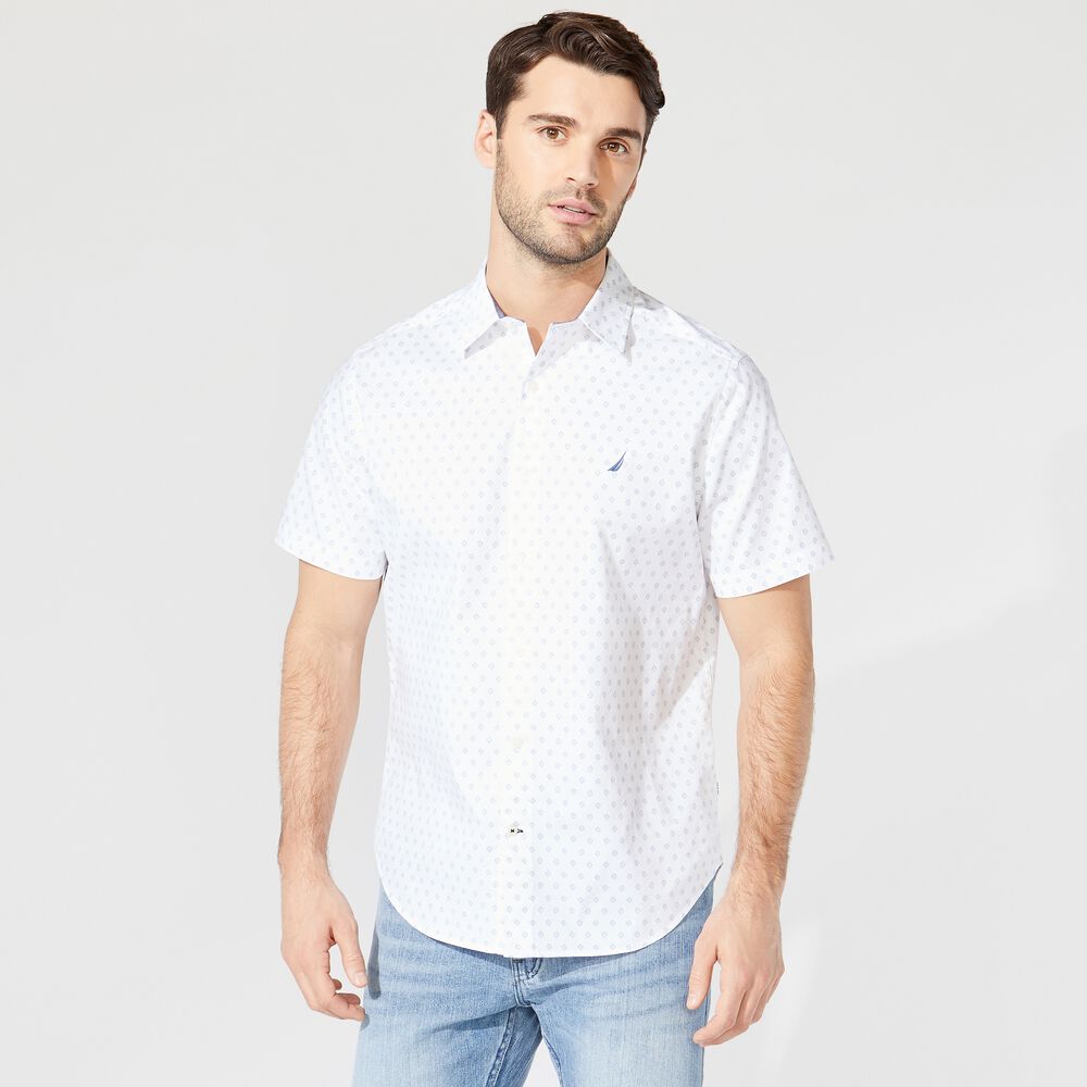 GEOMETRIC PRINT SHORT SLEEVE OXFORD SHIRT,Bright White,large