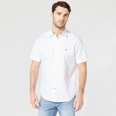 GEOMETRIC PRINT SHORT SLEEVE OXFORD SHIRT,Bright White,large