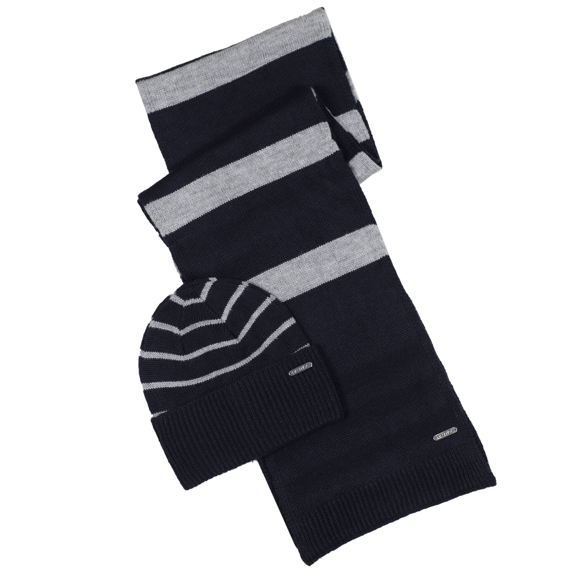 STRIPED THERMAL HAT AND SCARF SET,Bolt Blue,large
