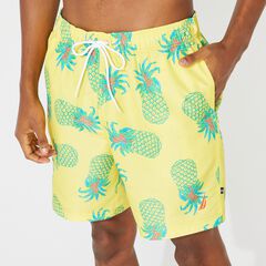 8" BIG & TALL PINEAPPLE PRINT SWIM TRUNKS,Golden Apricot,large