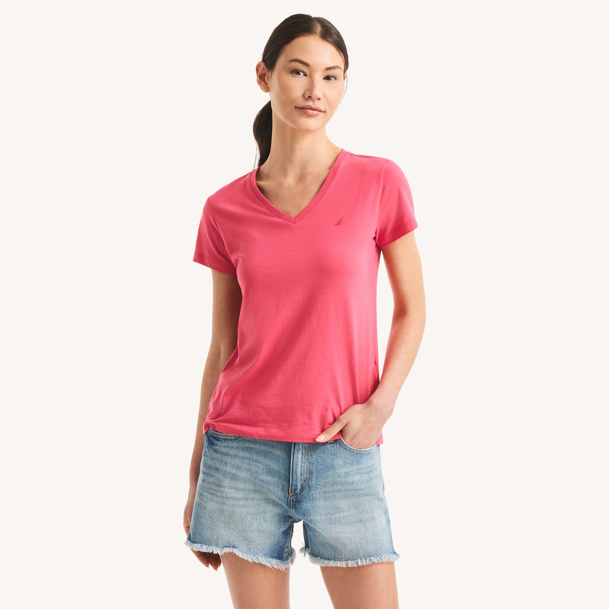 V-Neck Deck T-Shirt,Lotus,large