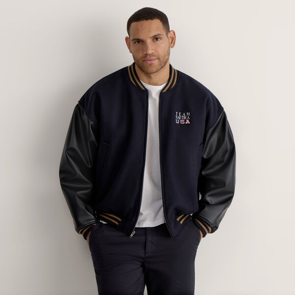 Bomber Jacket With Faux Leather Sleeves
