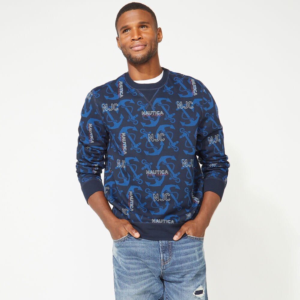 NAUTICA JEANS CO. PRINTED LOGO SWEATSHIRT,Navy,large