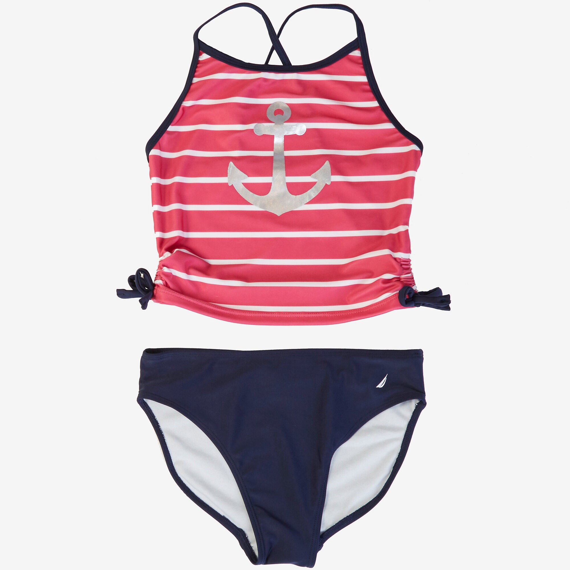 Little Girls' Anchor Stripe Tankini Swimsuit (2T-7),Plum Classico,large