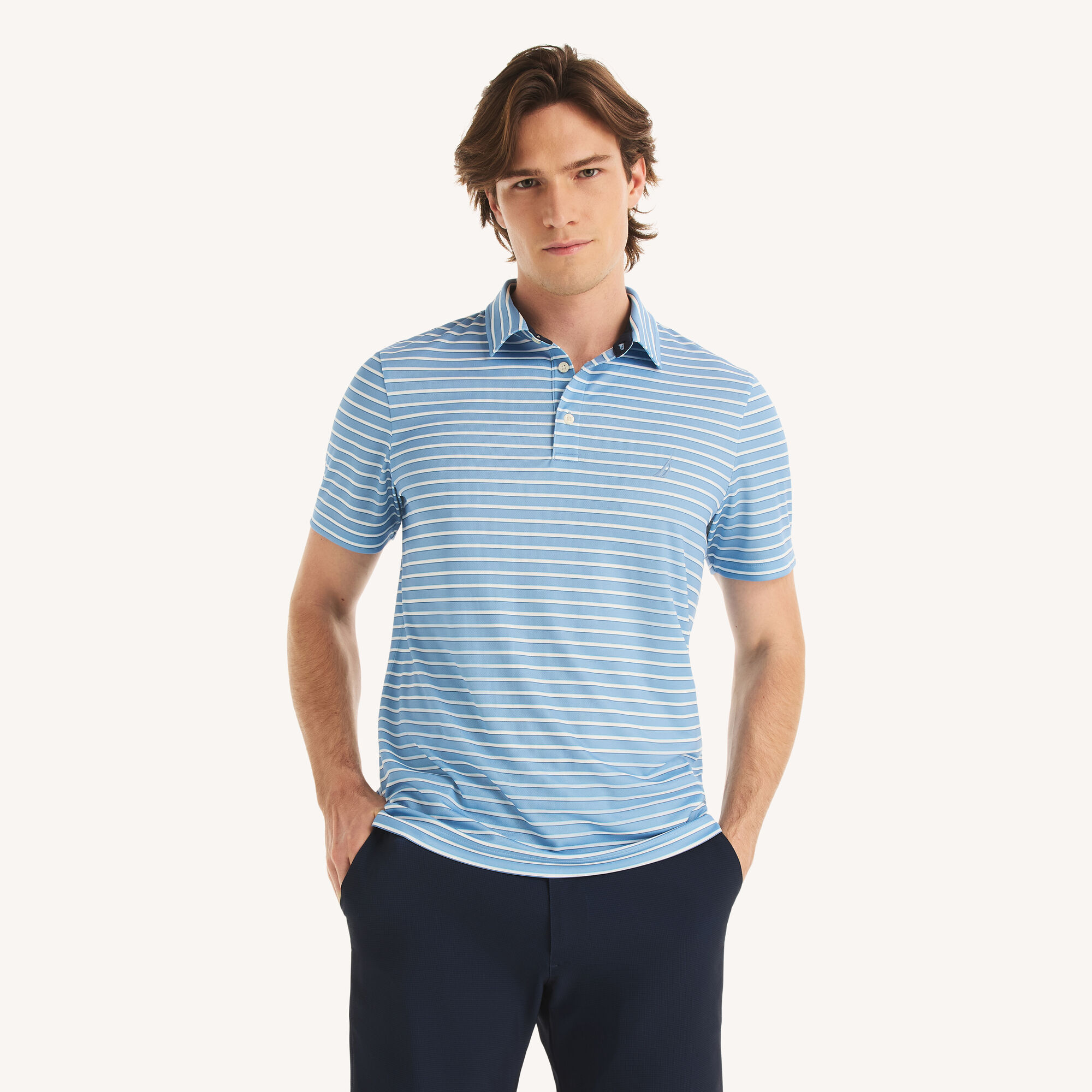 Striped Performance Polo,Blue Dive,large