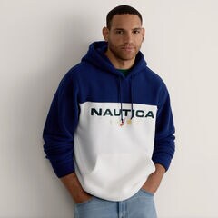 Color Blocked Logo Fleece Hoodie,Sail White,large
