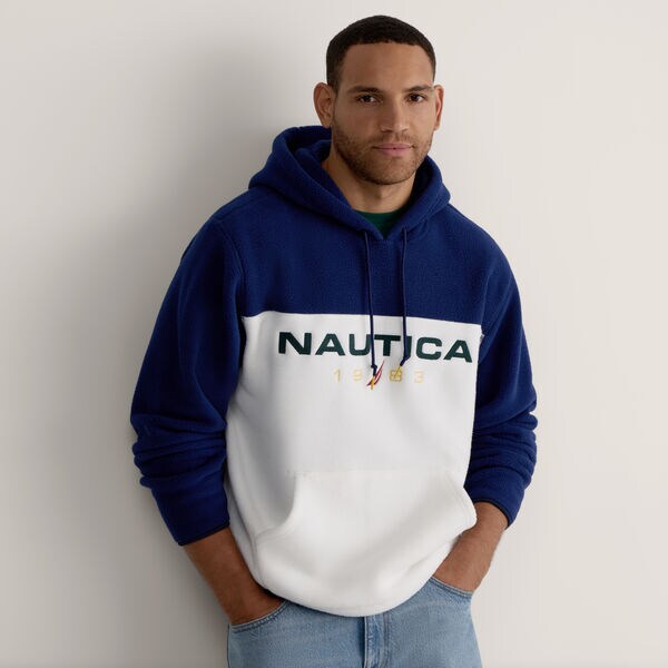 Color Blocked Logo Fleece Hoodie