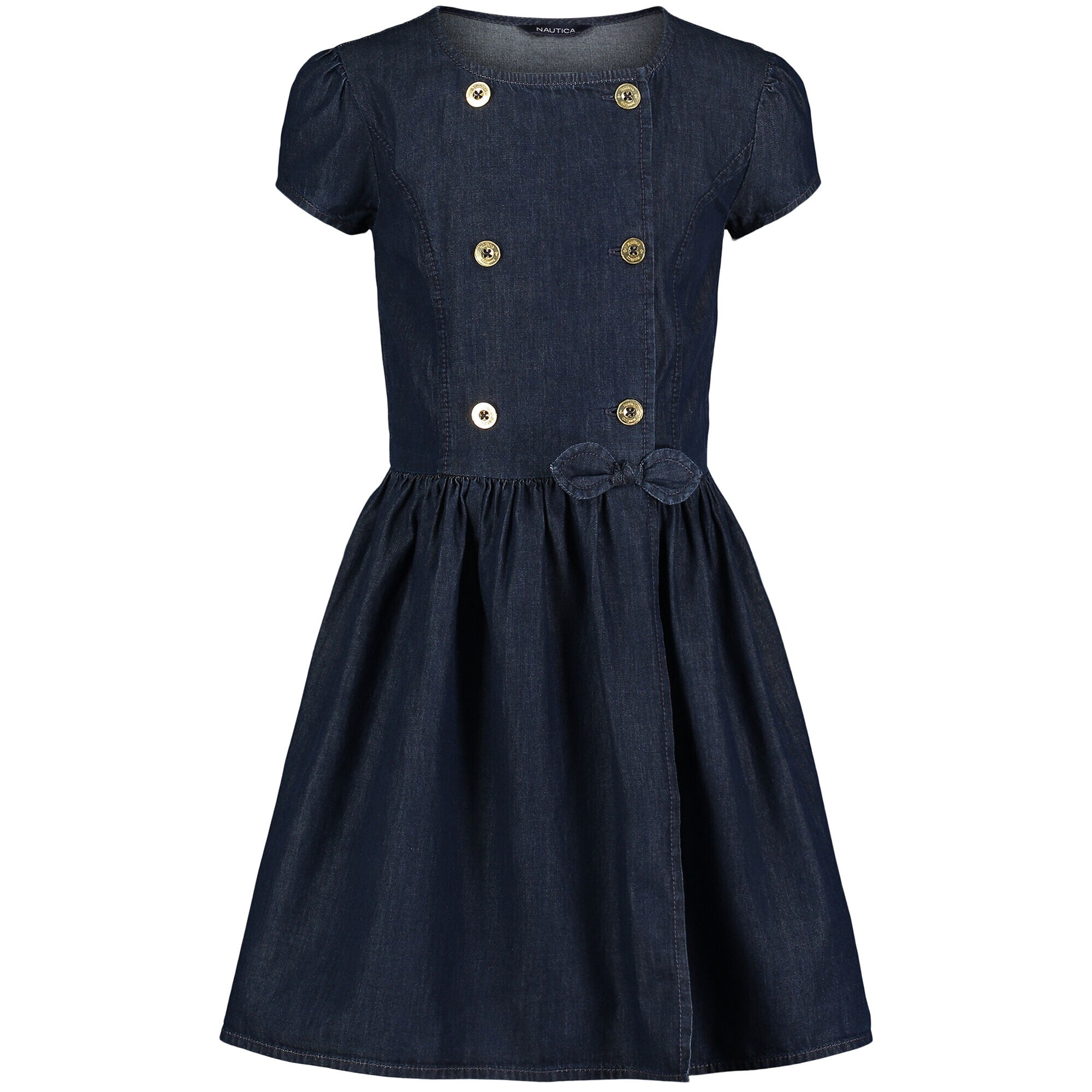 Little Girls' Denim Double Breasted Dress (4-6X),Admiral Blue,large