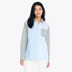 Striped Colorblock Weekend Shirt,Bolt Blue,large