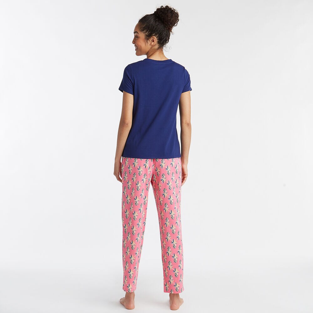 SHORT SLEEVE PAJAMA SET IN HOT PINAPPLE PRINT,Pale Pink,large