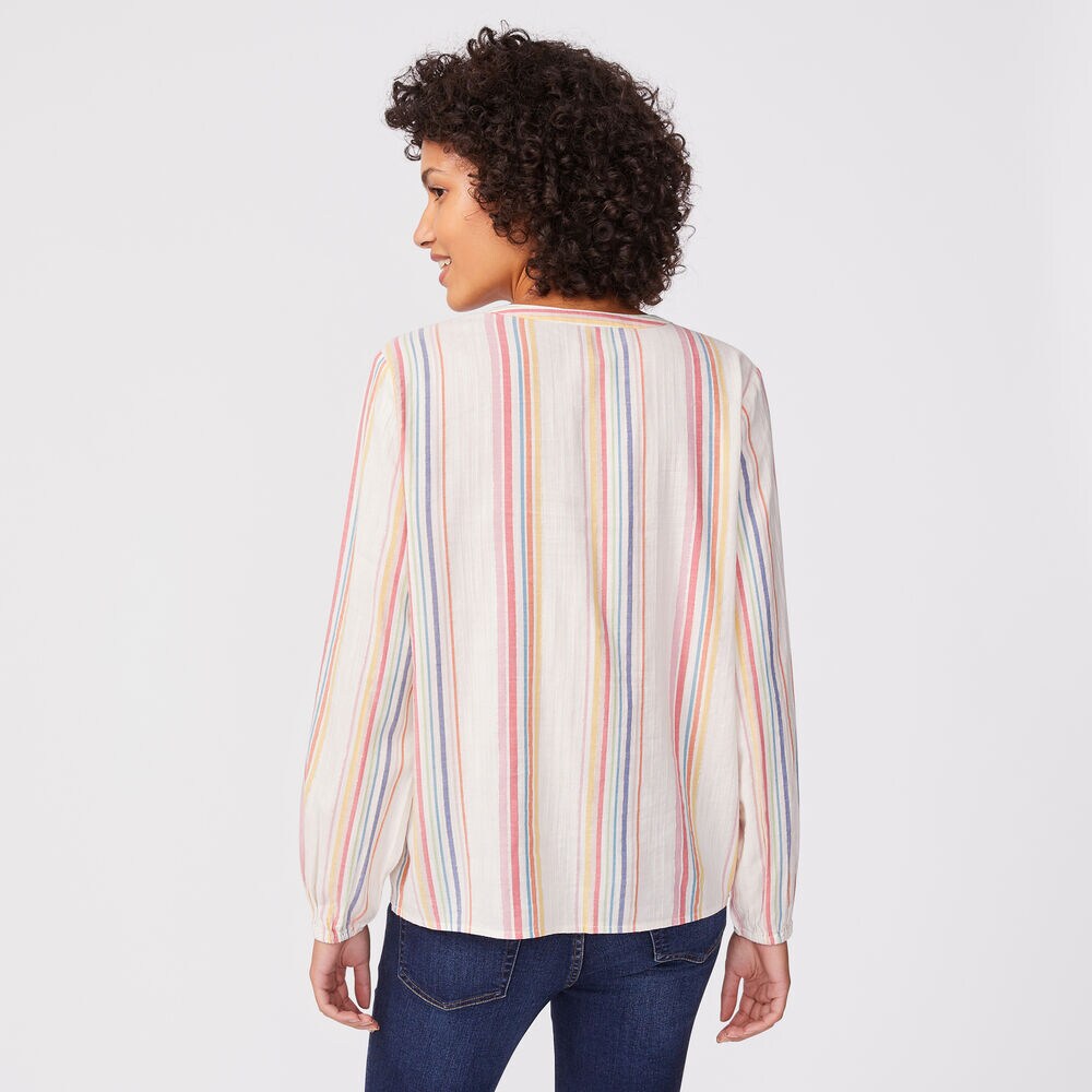 METALLIC MULTICOLOR STRIPE HENLEY,Marshmallow,large