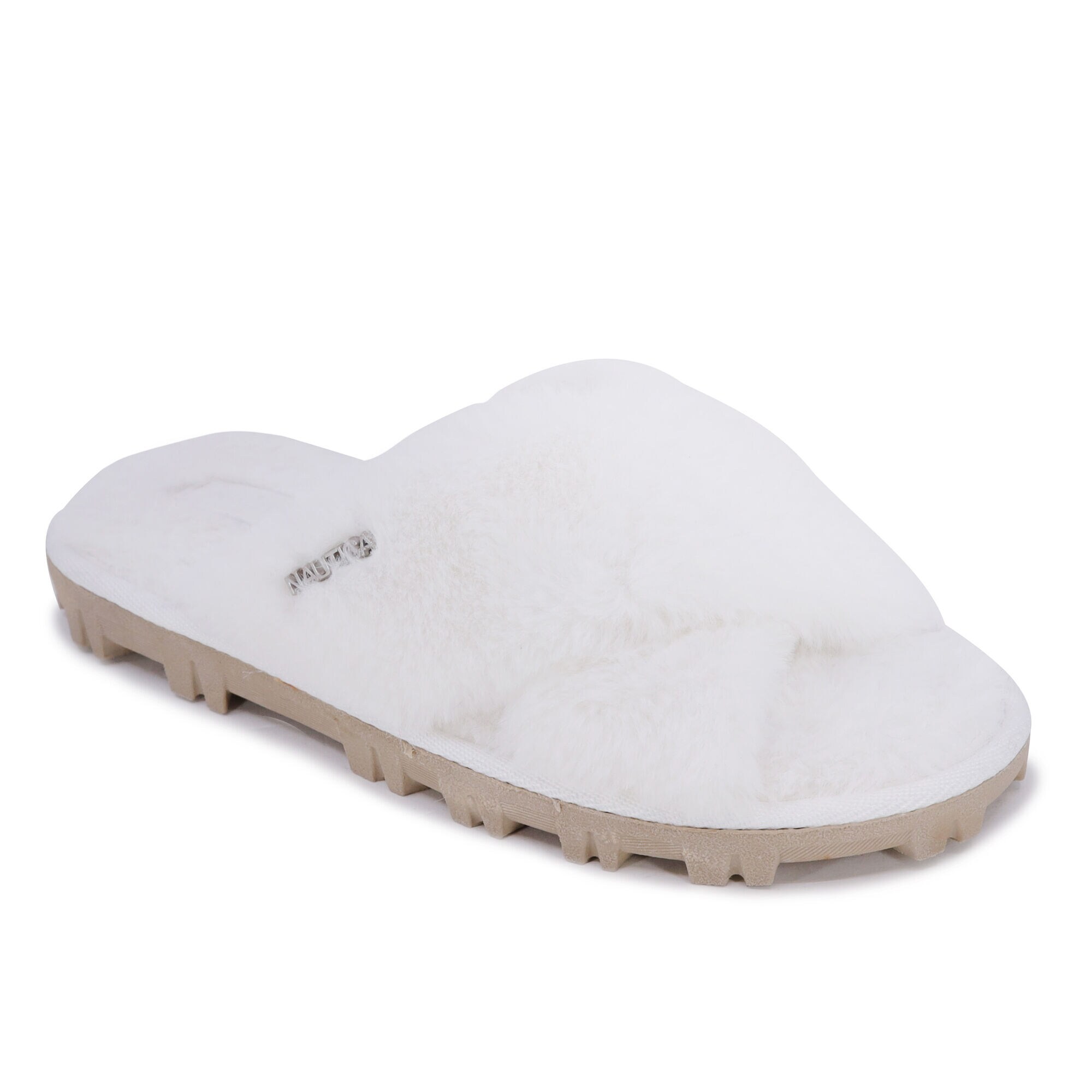 FAUX-FUR CRISSCROSS SLIDE SANDAL,Bright White,large