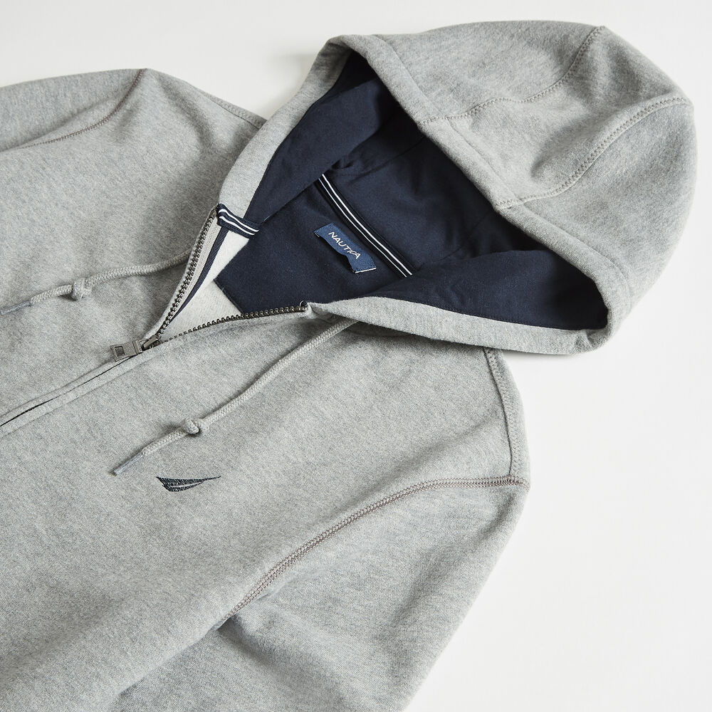 FULL-ZIP FLEECE HOODIE,Stone Grey Heather,large