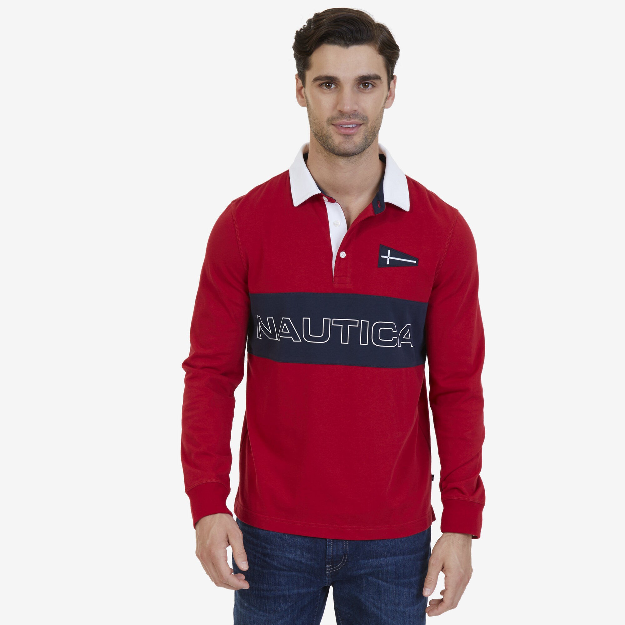Nautica Big & Tall Heritage Chest Logo Long Sleeve Polo Shirt,Nautica Red,large