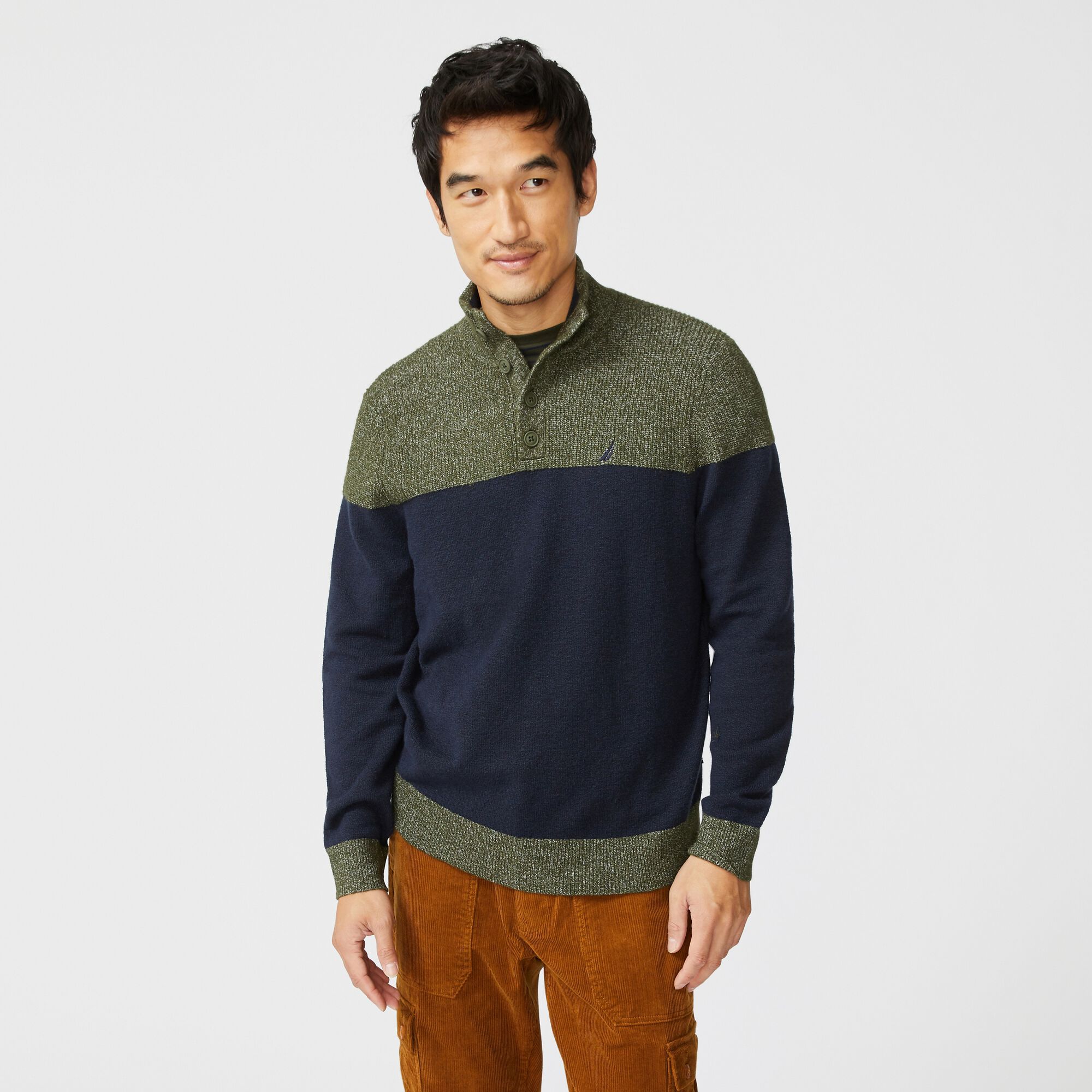 BIG & TALL SUSTAINABLY CRAFTED MOCK-NECK SWEATER,Navy,large