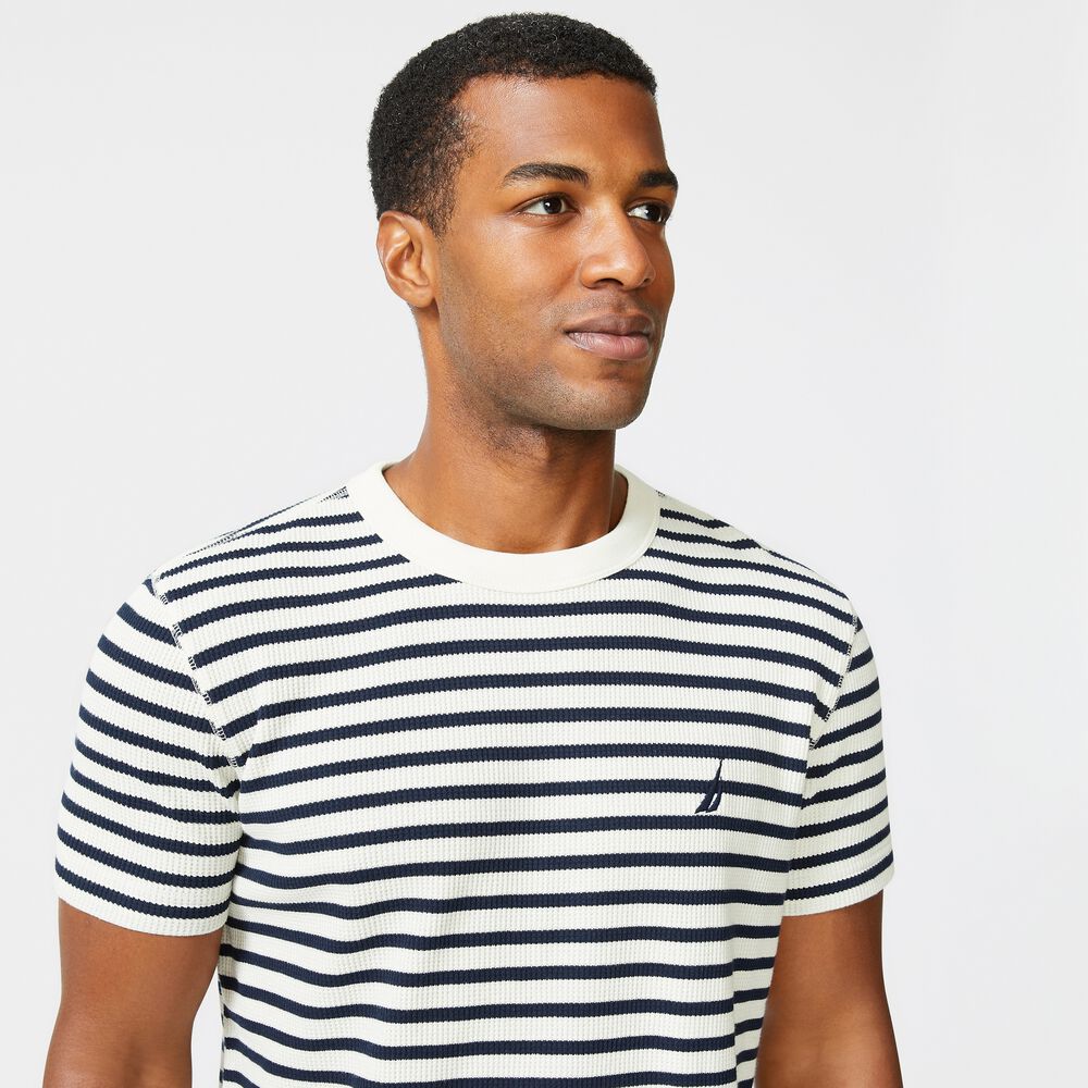 STRIPED CREWNECK T-SHIRT,Egret,large