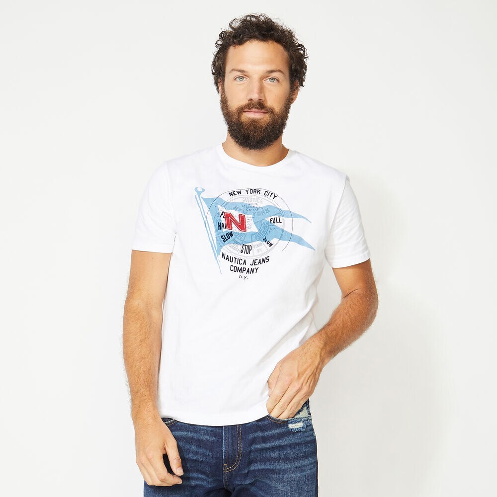 NAUTICA JEANS CO. FLAG GRAPHIC T-SHIRT,Bright White,large