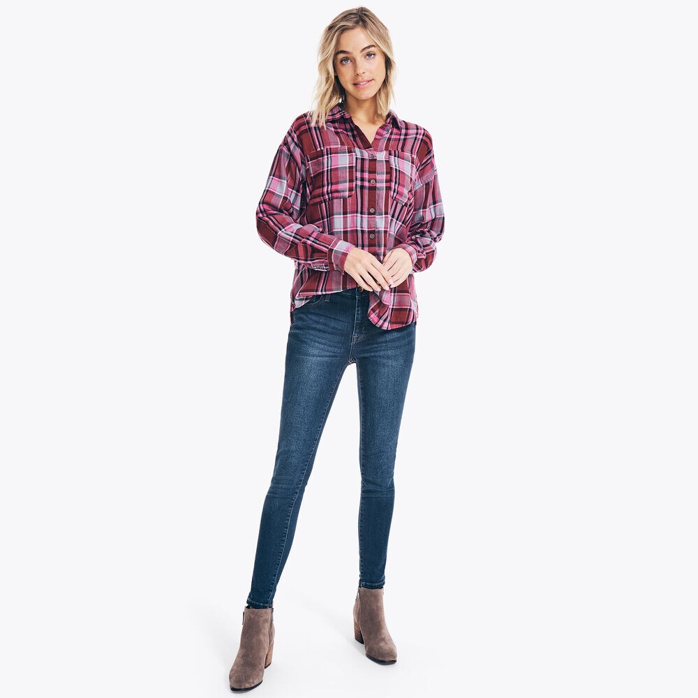 PLAID FLANNEL BUTTON-DOWN SHIRT,True Black,large