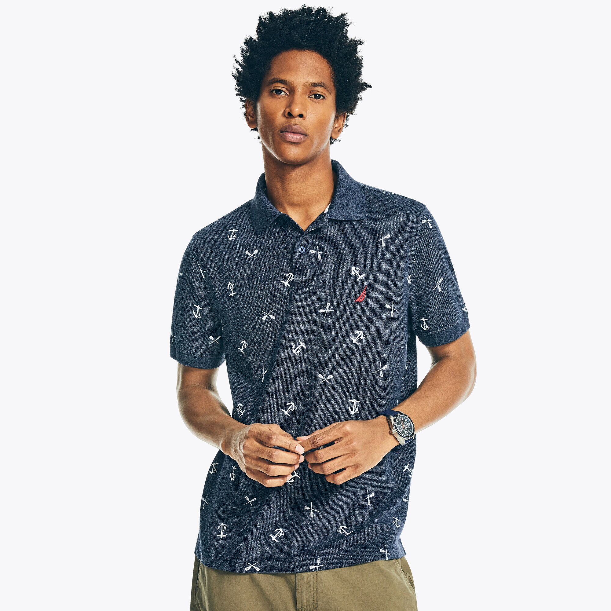 SUSTAINABLY CRAFTED CLASSIC FIT PRINTED POLO,Navy,large