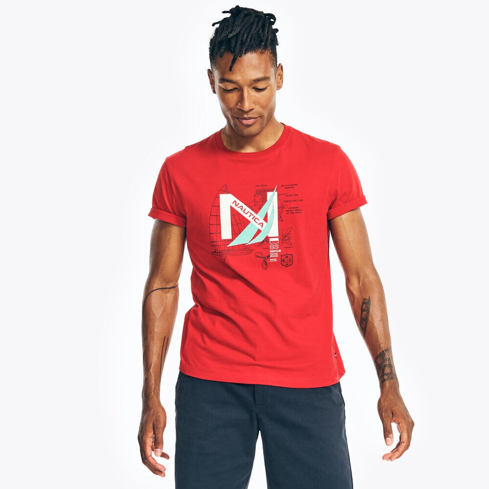 SUSTAINABLY CRAFTED YACHT LOGO GRAPHIC T-SHIRT,Nautica Red,large