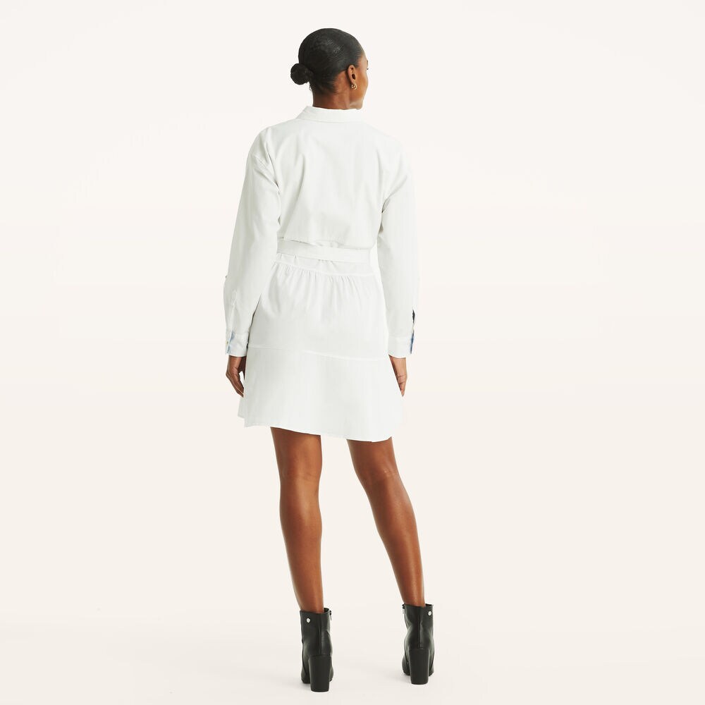 Long-Sleeve Shirt Dress,Bright White,large