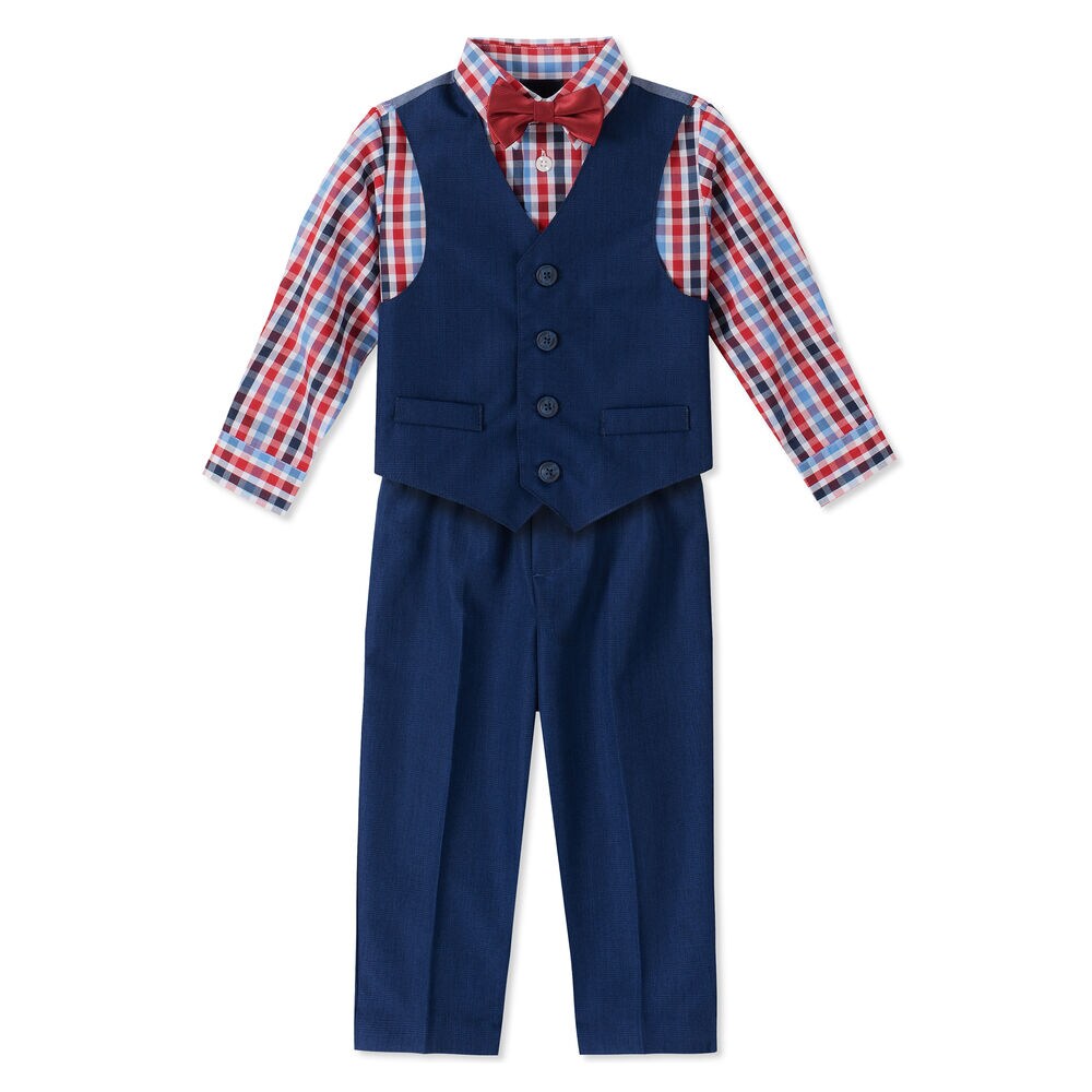 TODDLER BOYS' NAUTICA TONAL WINDOWPANE VEST SET (2T - 4T),Sapphire/Pitch Yellow,large