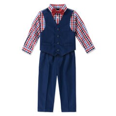 TODDLER BOYS' NAUTICA TONAL WINDOWPANE VEST SET (2T - 4T),Sapphire/Pitch Yellow,large