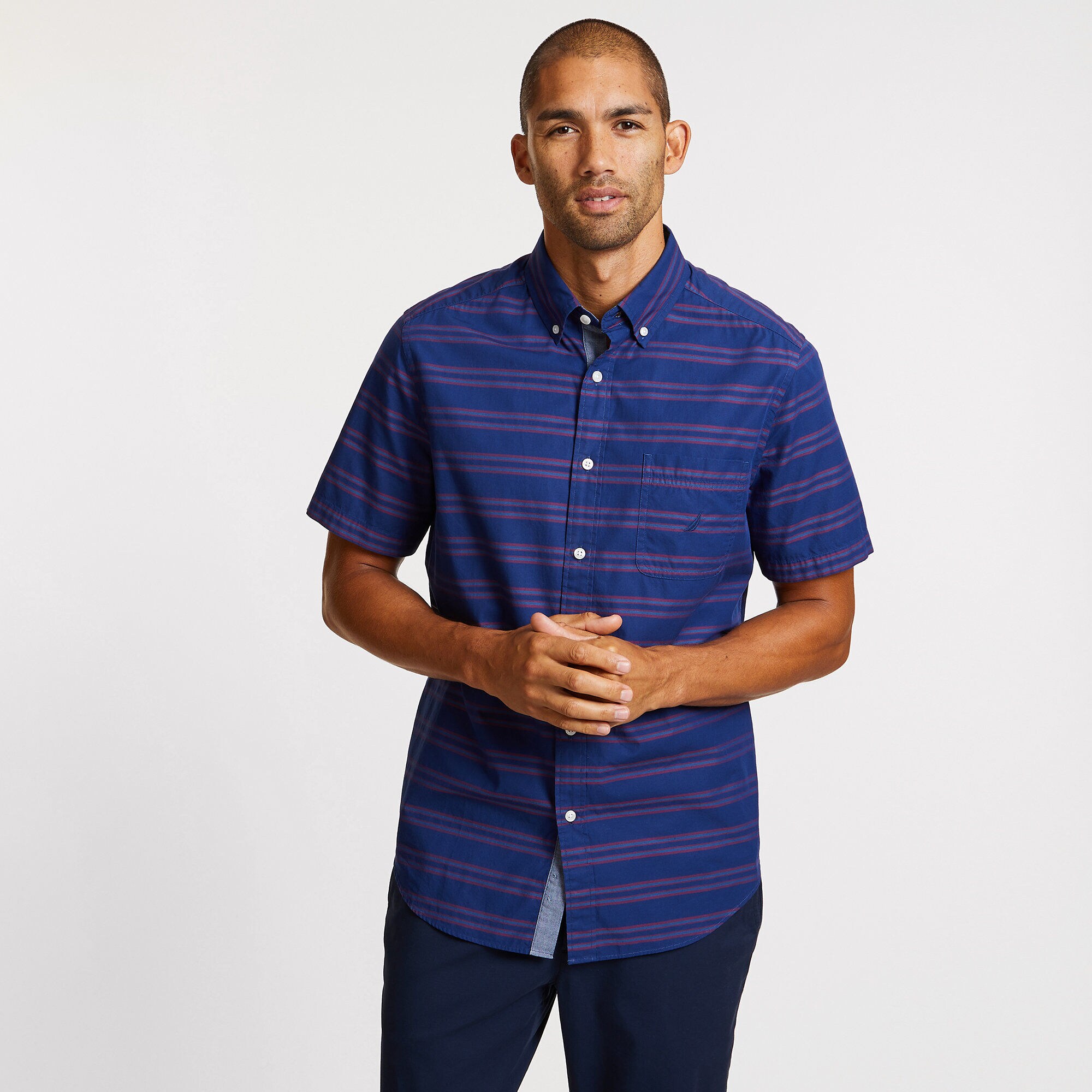 Short Sleeve Classic Fit Horizontal Stripe Shirt,J Navy,large