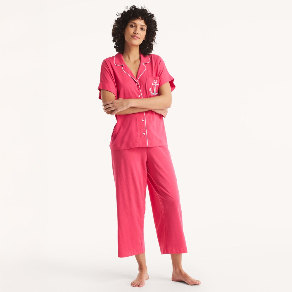 Cropped Pajama Pant Set,Fancytail Fuschia,large