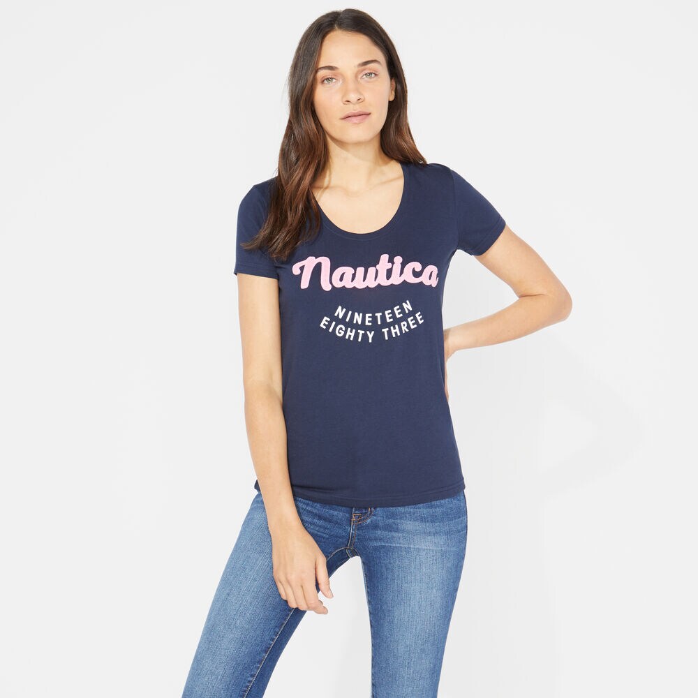 NAUTICA 1983 SCOOP-NECK T-SHIRT,Stellar Blue Heather,large