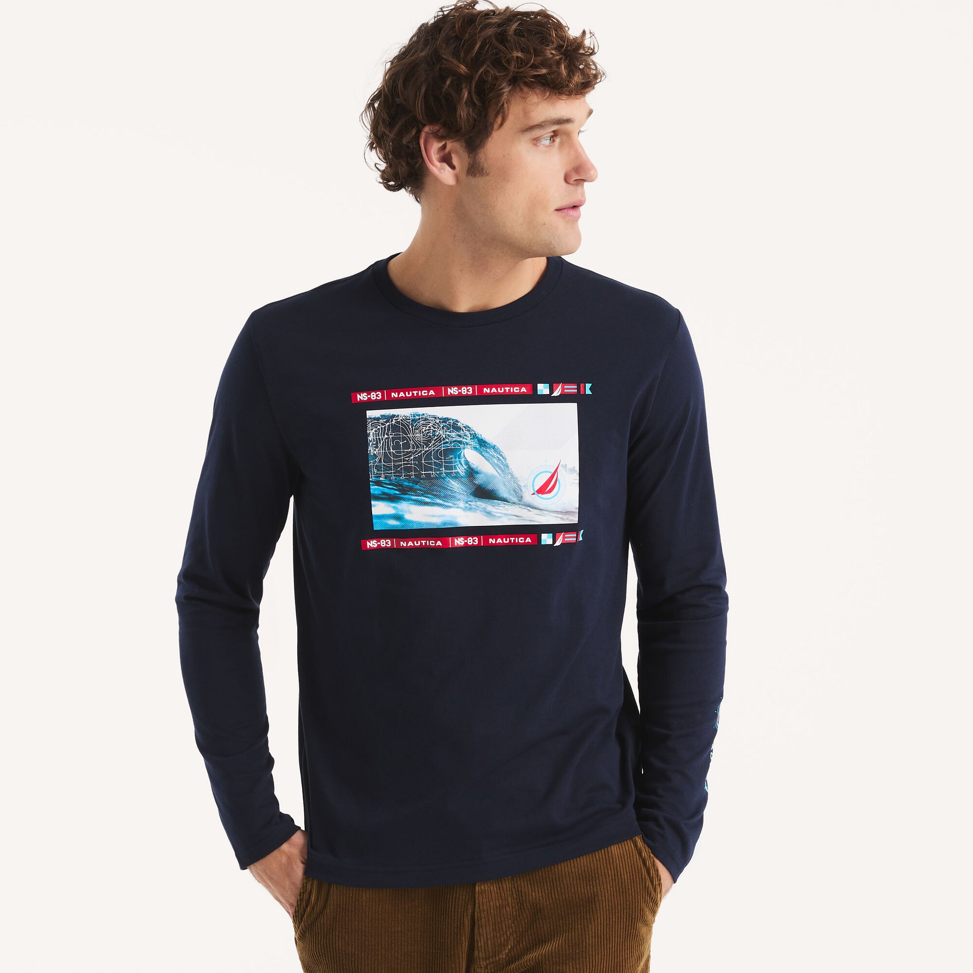 Graphic Long-Sleeve T-Shirt,Navy,large