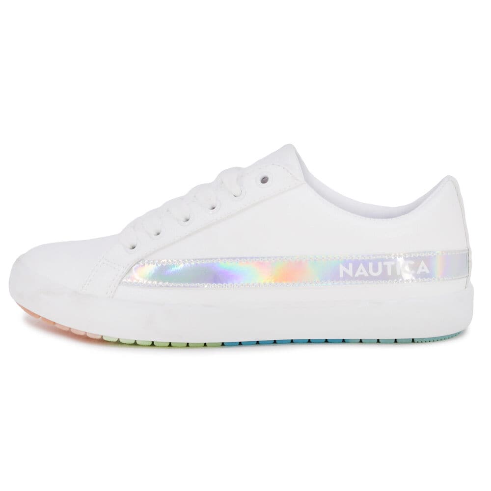 RAINBOW IRIDESCENT STRIPE LOGO SNEAKER,Antique White Wash,large